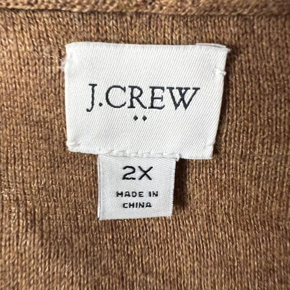 J.Crew Sweater Womens 2X Brown Open Front Cardigan Shawl Collar Pockets Cotton - Picture 3 of 9